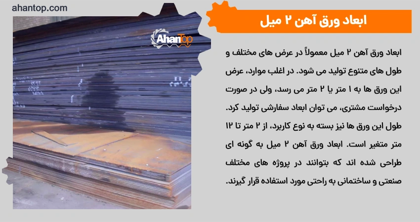 ابعاد ورق آهن 2 میل