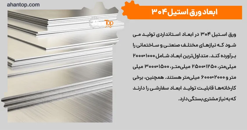 ابعاد ورق استیل 304